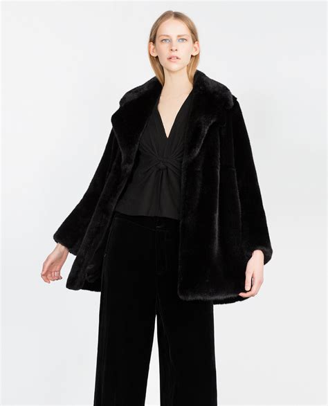 zara wool coat black|zara long black fur coat.